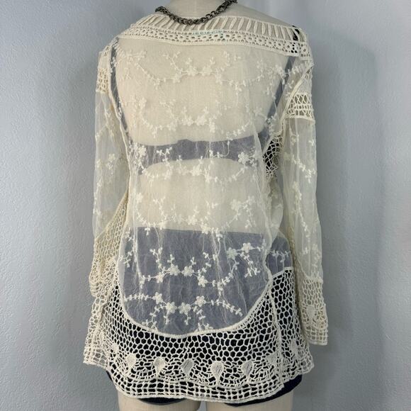 Sheer Crochet Lace Mesh Boho Off the Shoulder Top Medium - Picture 5 of 6